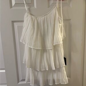 Blowing Kisses White Pleated One-Shoulder Mini Dress